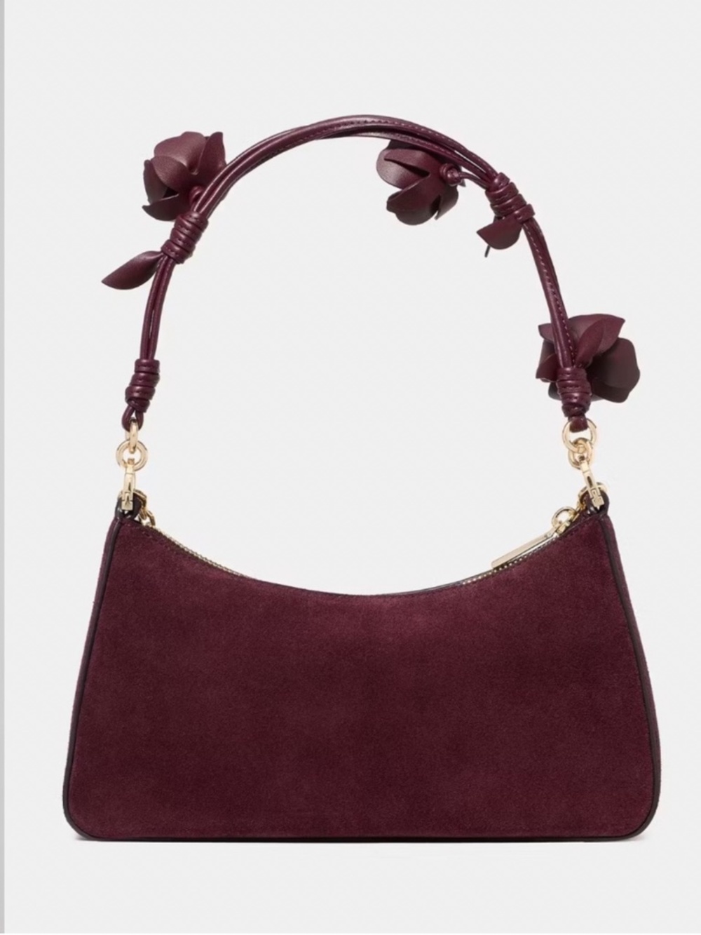 Kate Spade Margot Floral Handle Small Suede Shoulder Bag Grenache Red - Picture 5 of 6
